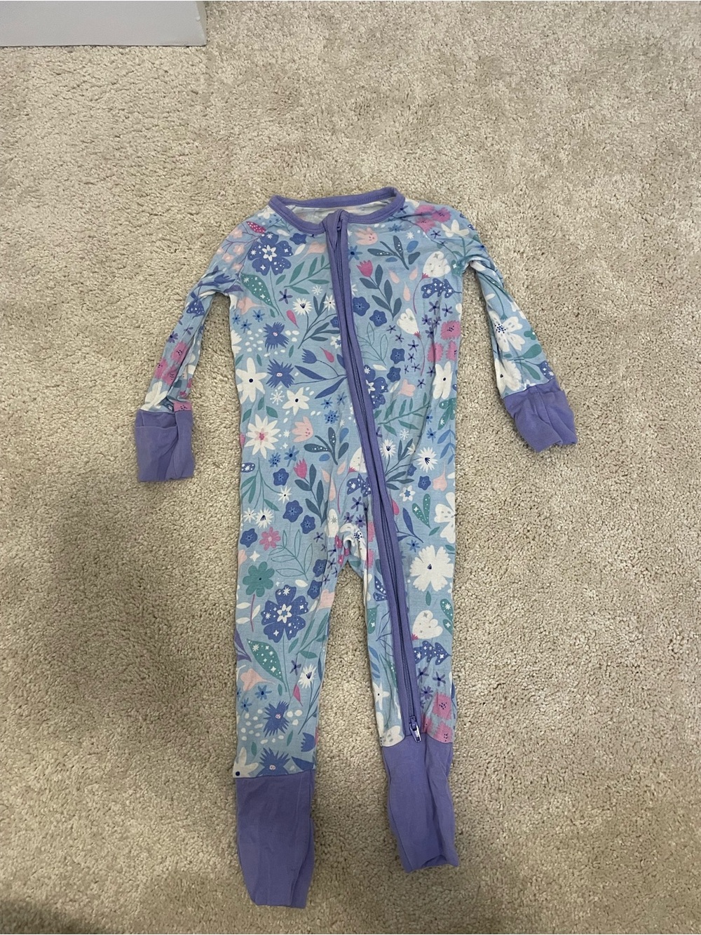 Little Sleepies  Floral Footed One-Piece Pajamas - Lavender Blue
